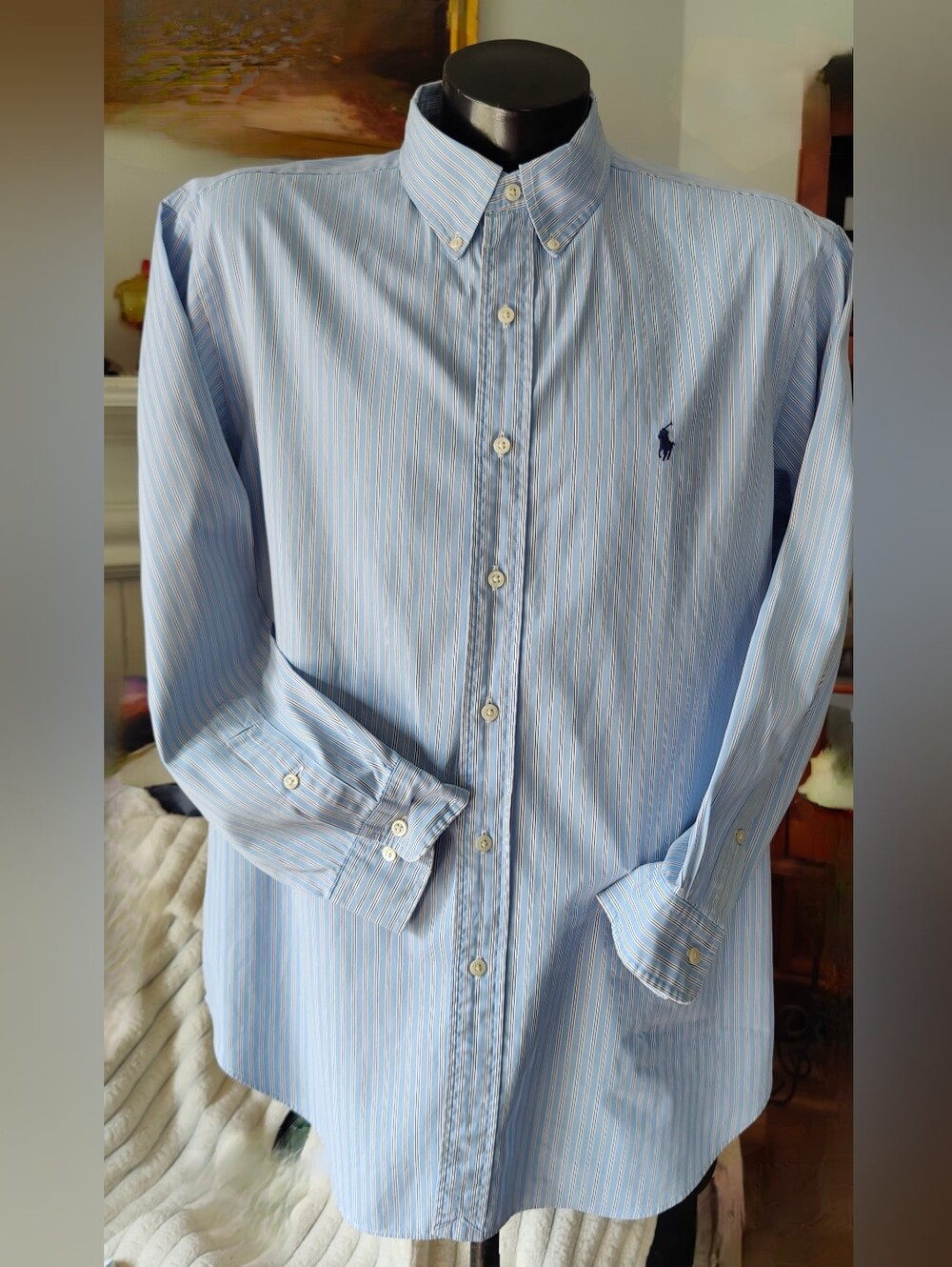 Ralph Lauren Blue & White Pinstripe Button-Down Dress Shirt